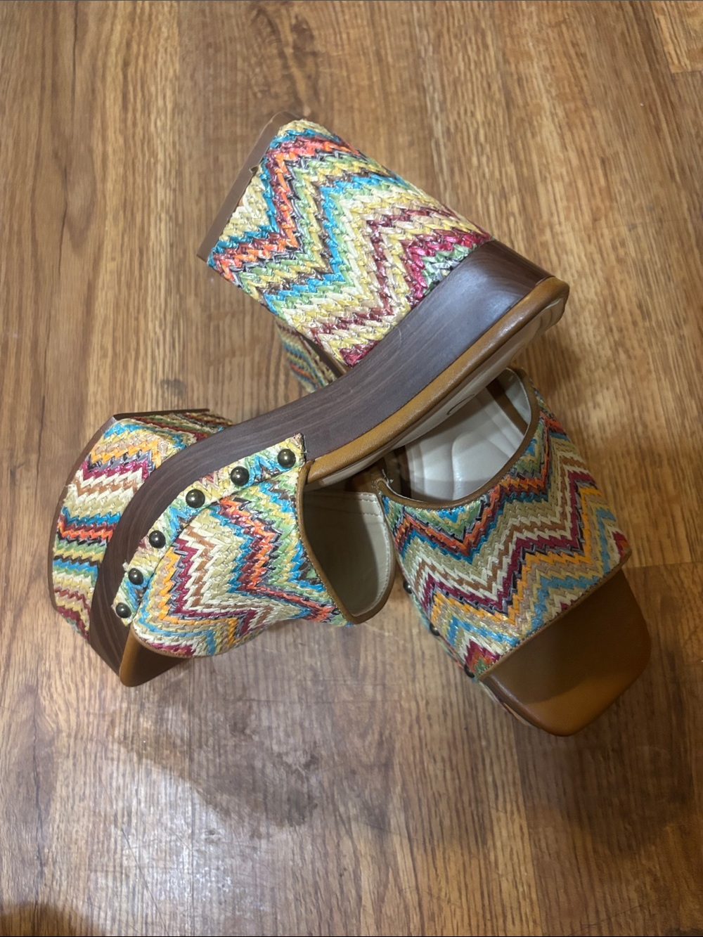 Jessica Simpson Multicolor Chevron Woven Platform Mules